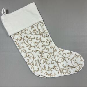Pottery Barn Stocking Sarita Handa White Gold Embroidered Holiday Christmas NEW